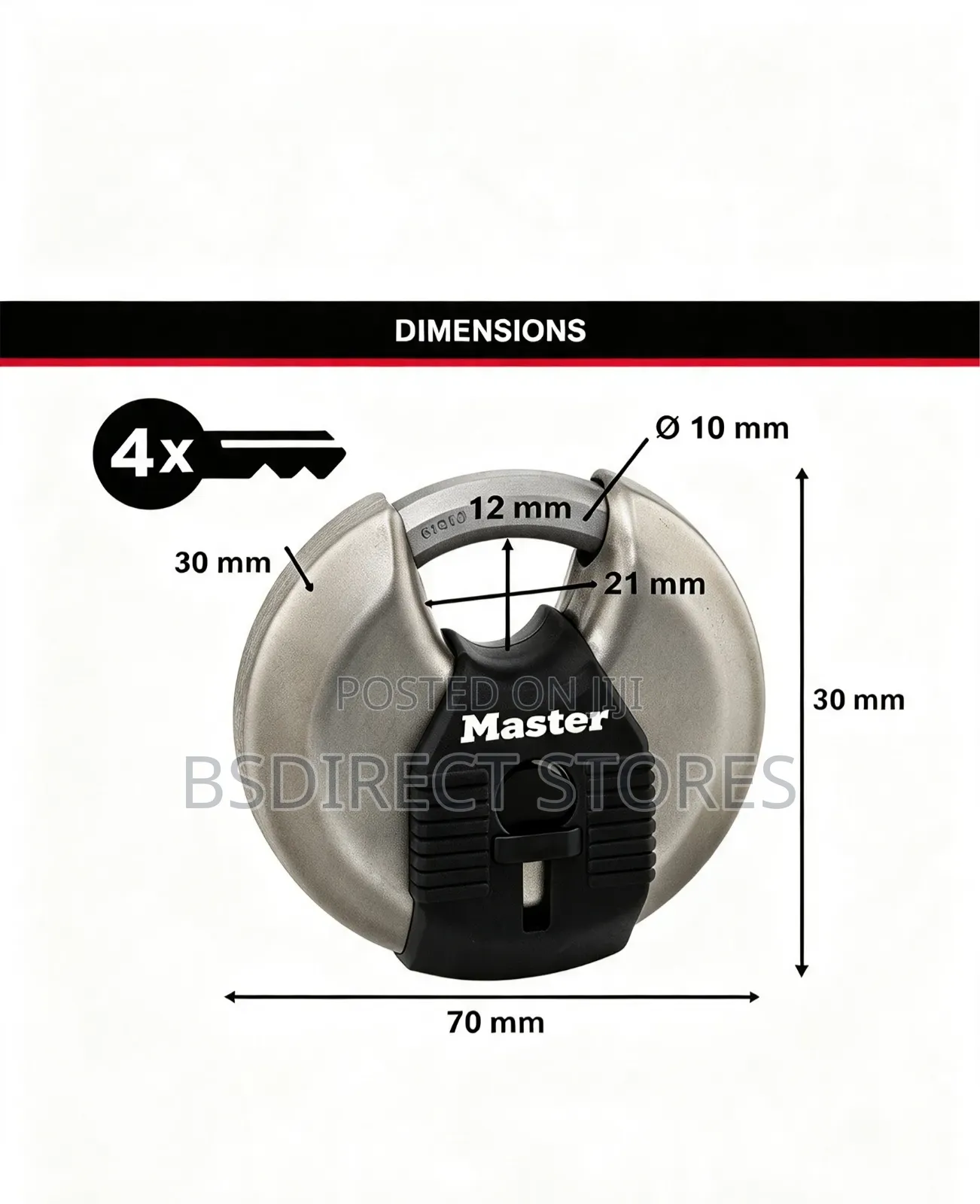 Master Lock Excell Heavy Duty Stainless Steel Discus 70mm Wide Padlock