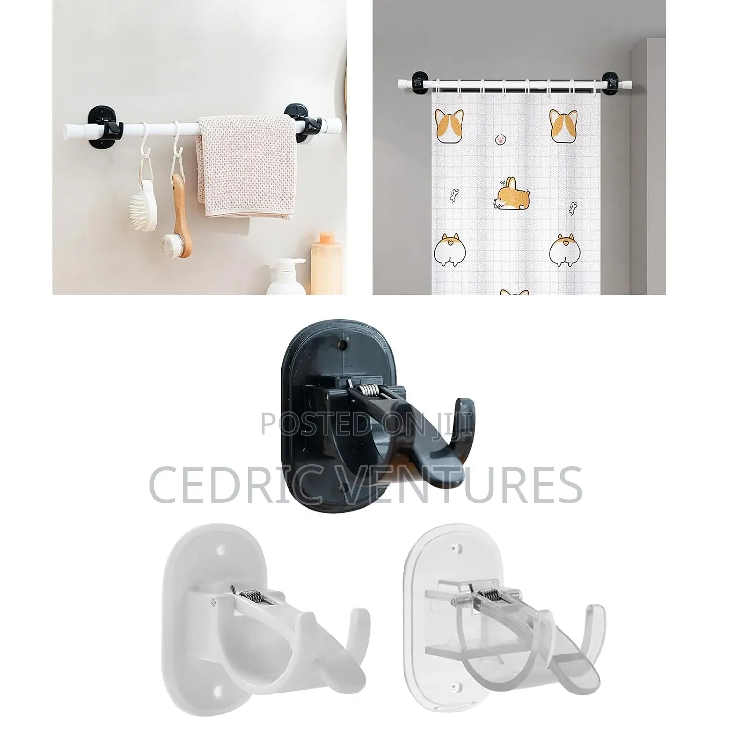 No Drill Curtain Rod Holder Hangers - Self Adhesive Hook - 2pcs