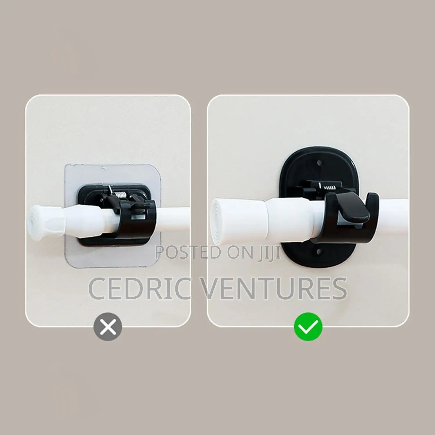 No Drill Curtain Rod Holder Hangers - Self Adhesive Hook - 2pcs