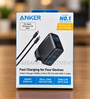 Anker Charger (140W, 4-Port, PD 3.1) With USB-C Cable