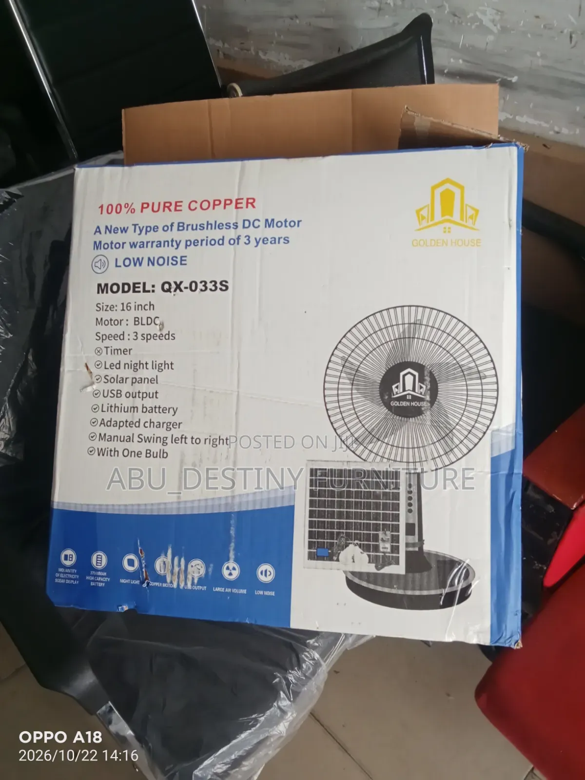 Rechargeable & Solar Fan With Double Battery