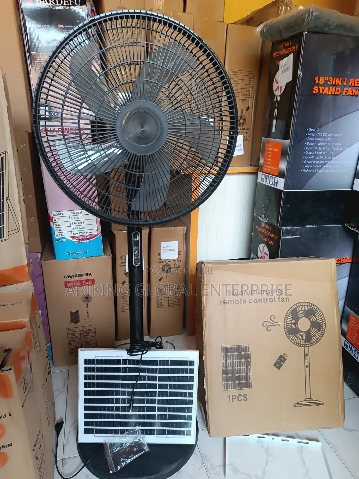 Modern Solar Stand Fan With Solar Panel and Remote Control