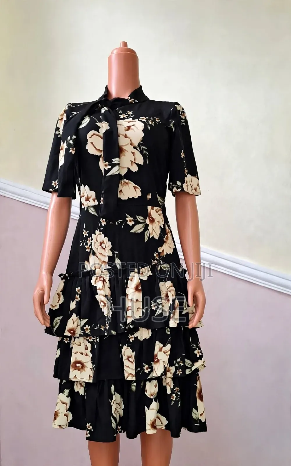 Black Floral Ruffle Dress