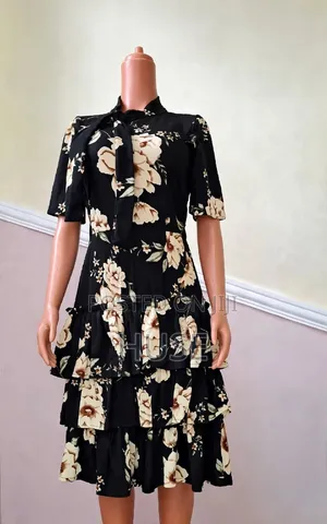 Black Floral Ruffle Dress