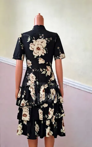 Black Floral Ruffle Dress