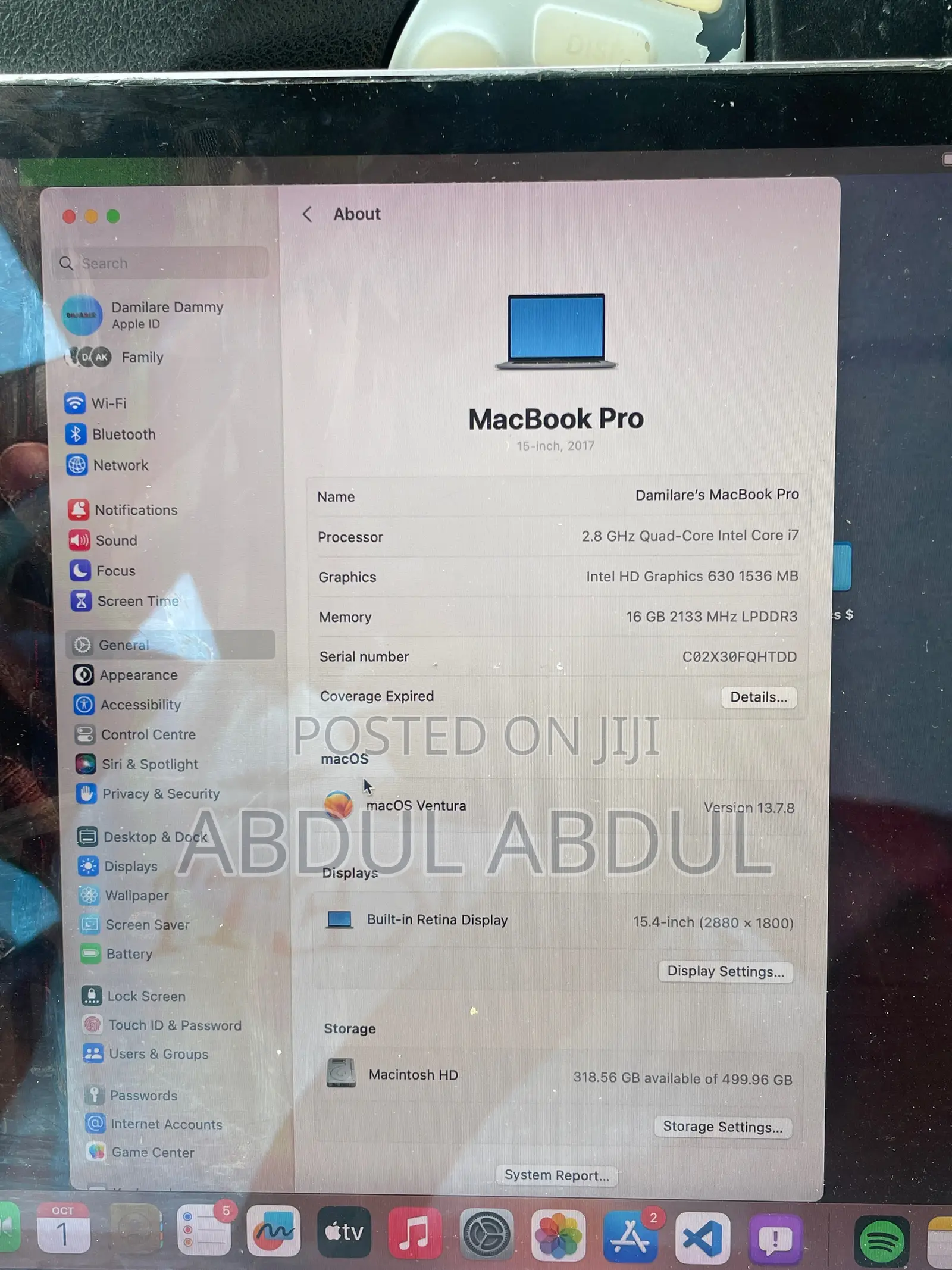 Laptop Apple MacBook Pro 2017 16GB Intel Core i7 SSD 512GB