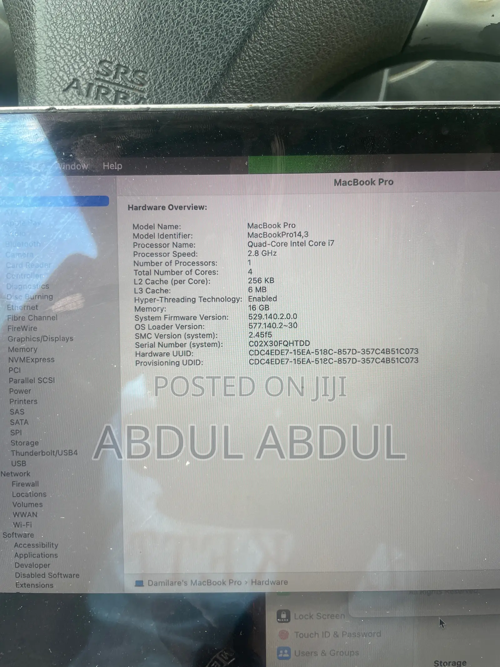 Laptop Apple MacBook Pro 2017 16GB Intel Core i7 SSD 512GB