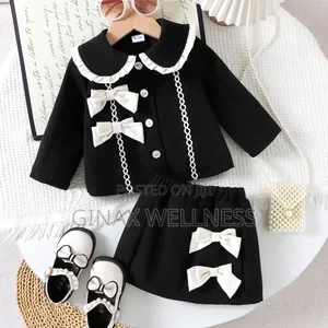 Baby Girls 2-Piece Black & White Bow Jacket and Skirt Set (9-12m)