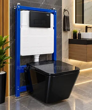 Black Modern Toilet With Concealed Cistern Installation System