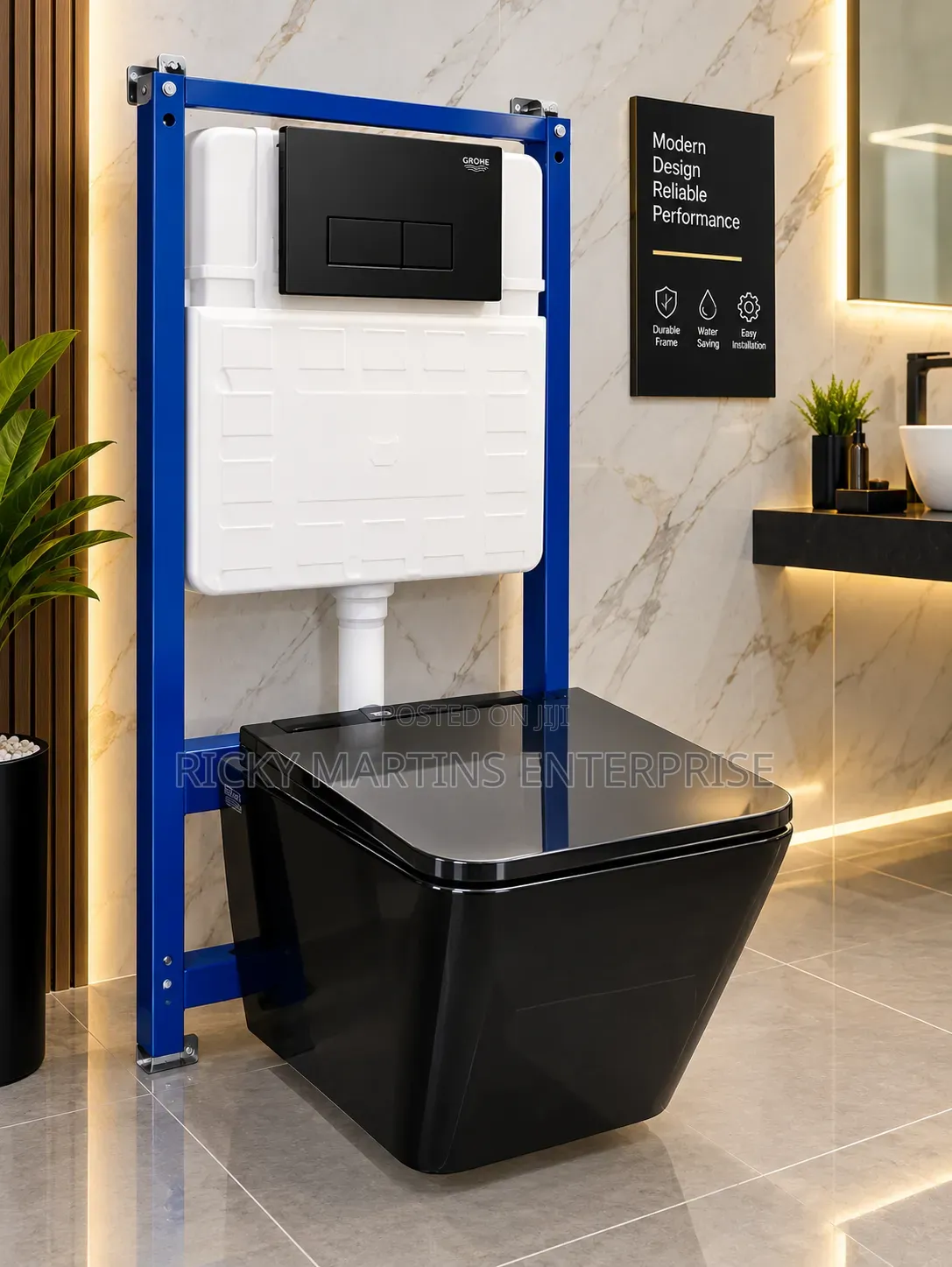 Black Modern Toilet With Concealed Cistern Installation System