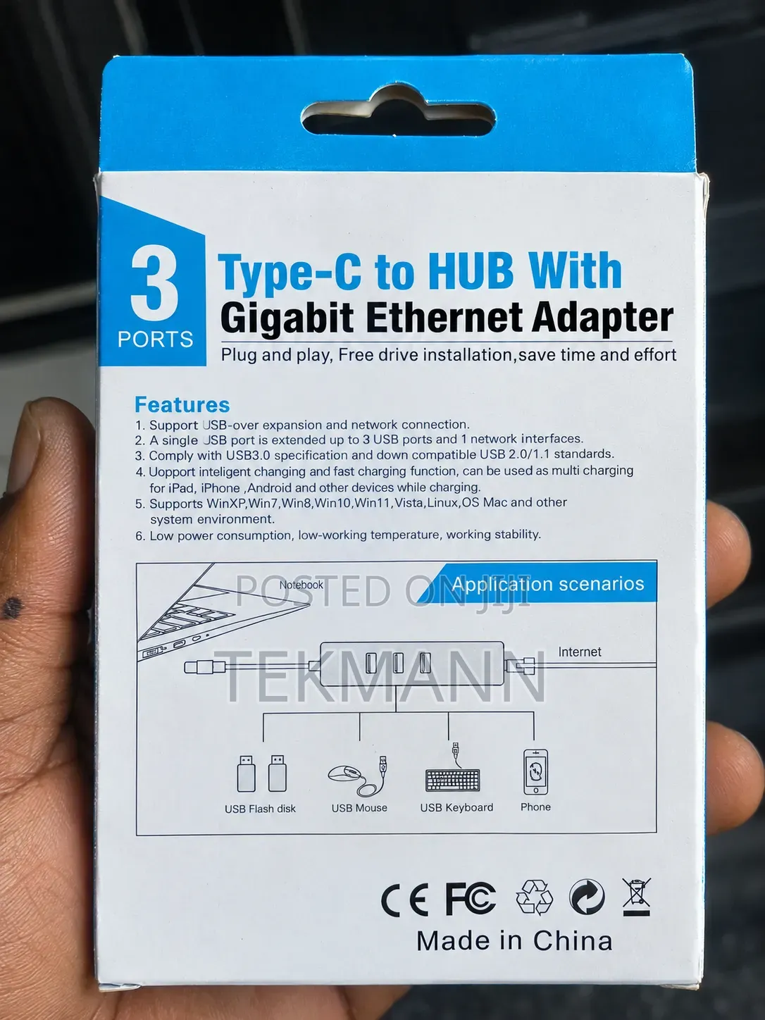 USB Type-C Hub 3-Port USB 3.0 With Gigabit Ethernet Adapter