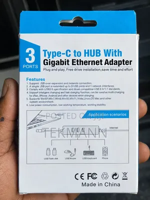 USB Type-C Hub 3-Port USB 3.0 With Gigabit Ethernet Adapter