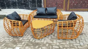 Luxury 4-Piece Orange Rattan Patio Sofa Set & Table