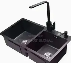 Quality Black Double Bowl Hand Made Sink With Faucet