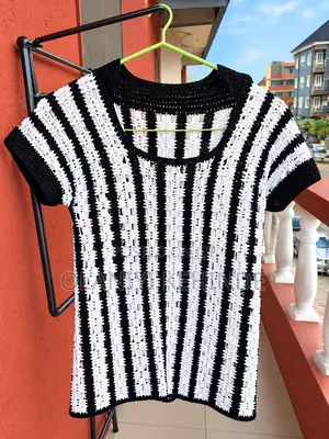 Handmade Black and White Striped Crochet Top for Women