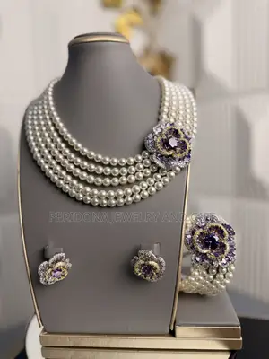 : Luxury Pearl & Purple Floral Statement Jewelry Set