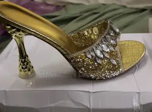 Gold Embellished Slide-on High-Heel Sandals