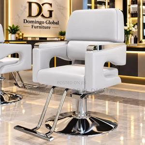 White PU Leather Barbing Salon Chair With a Chrome Hydraulic Base