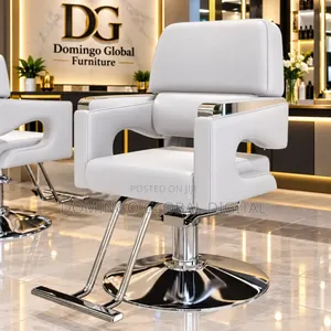 White PU Leather Barbing Salon Chair With a Chrome Hydraulic Base