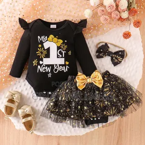 Baby Girls' My 1st New Year Outfit With Bodysuit, Skirt and Headband