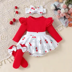 3-Piece Baby Girls Romper Dress With Headband and Socks (1-9 Months)