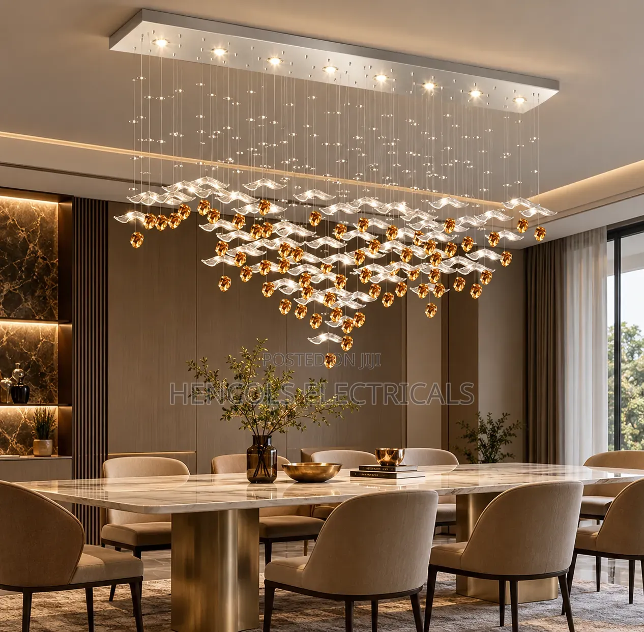 Luxury Waterfall Crystal Chandelier With Gold Accents
