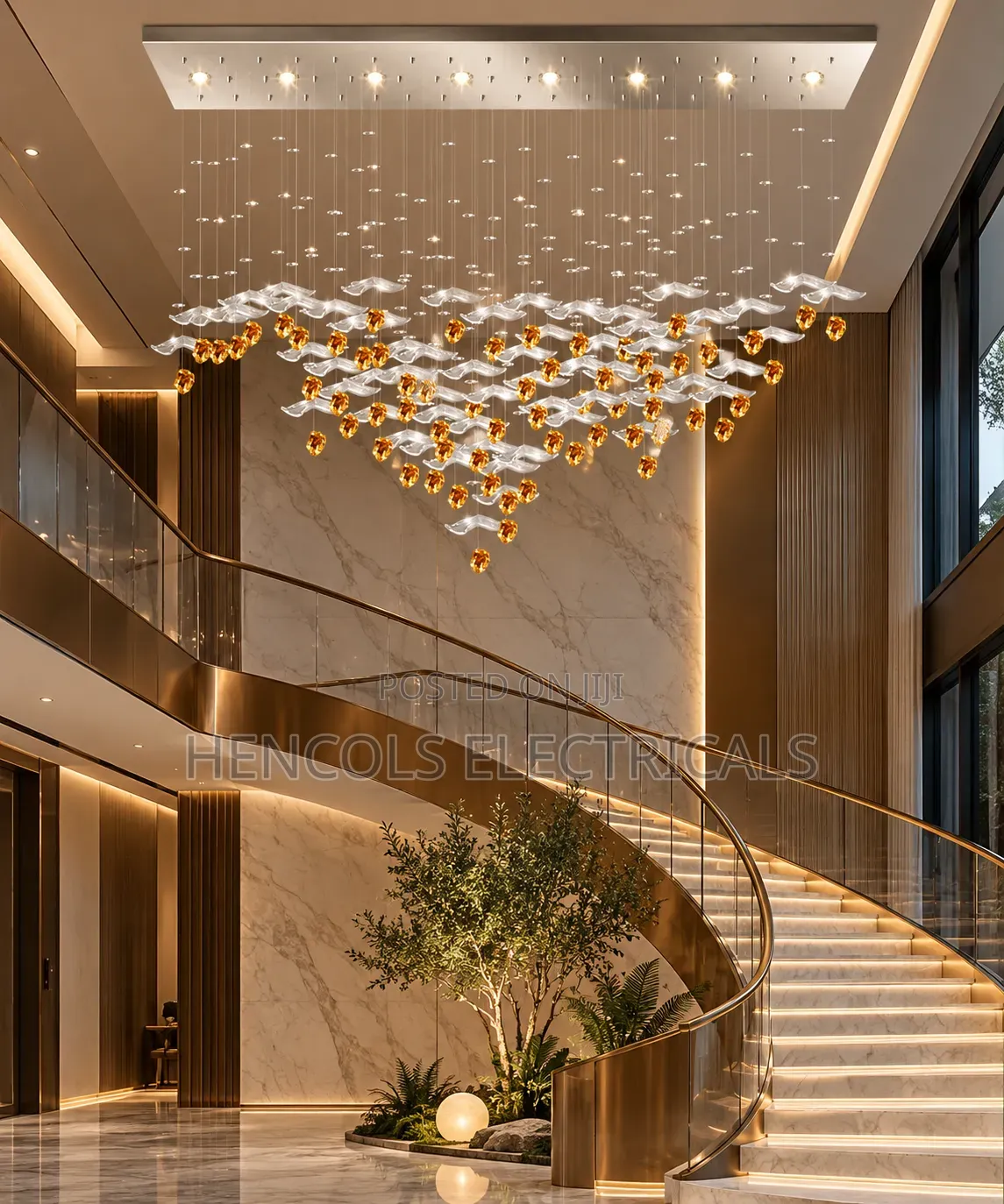 Luxury Waterfall Crystal Chandelier With Gold Accents