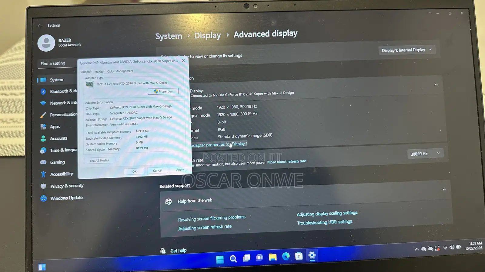 Laptop Razer Blade Advanced 16GB Intel Core i7 SSD 1T
