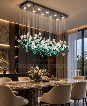 Luxury Emerald Green and Crystal Waterfall Chandelier