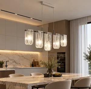 Modern Five-Light Textured Glass Pendant Chandelier