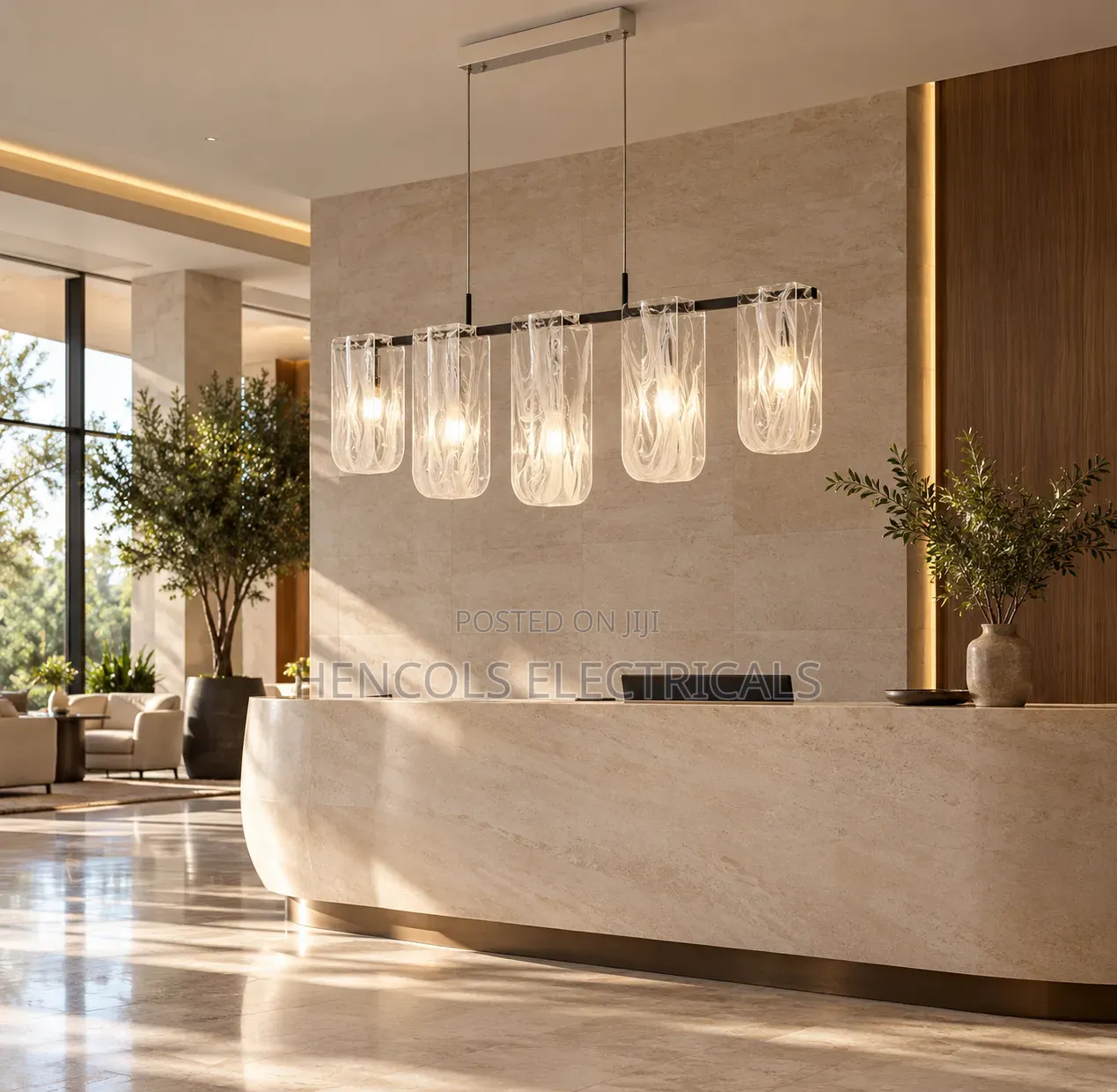 Modern Five-Light Textured Glass Pendant Chandelier