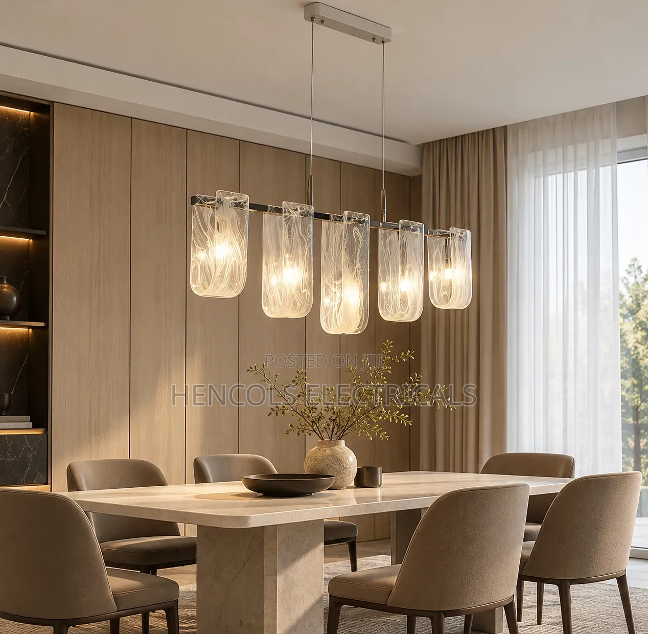 Modern Five-Light Textured Glass Pendant Chandelier