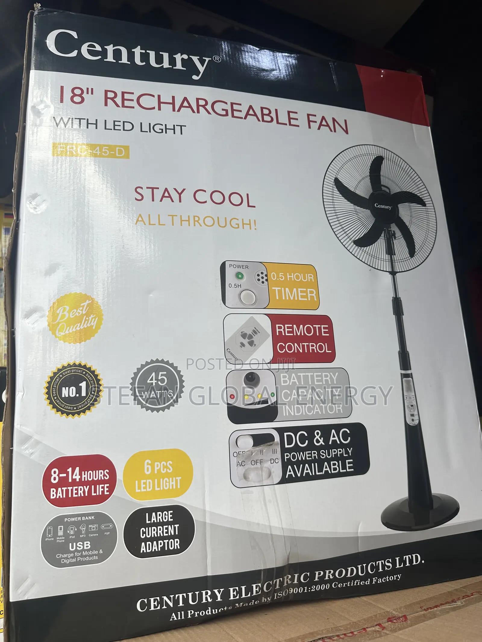 18inches Century Rechargeable Fan With Led Bulb