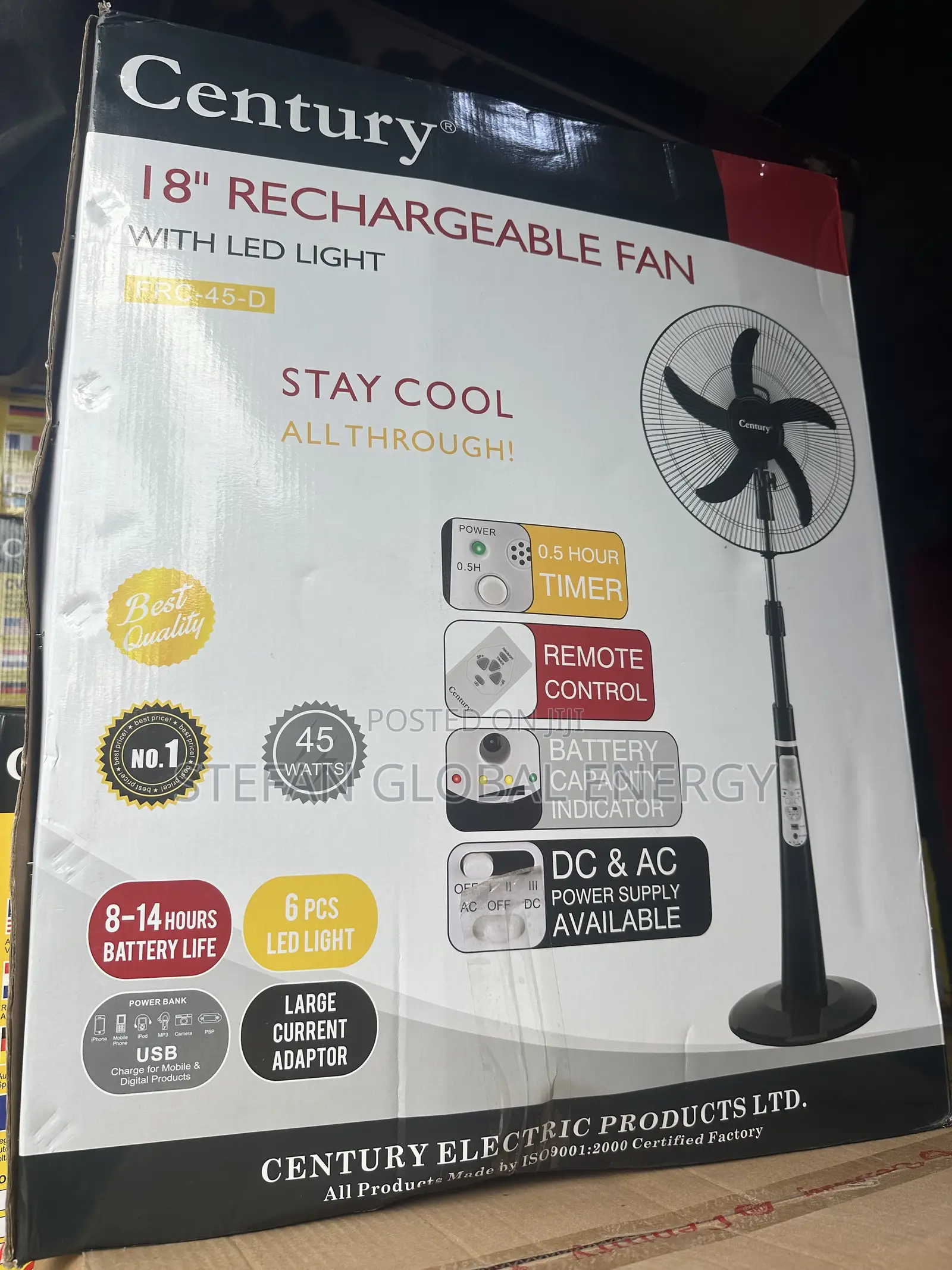 18inches Century Rechargeable Fan With Led Bulb