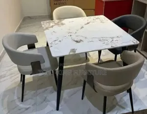 4-Seater Marble Dining Table Set With Curved Upholstered Chairs