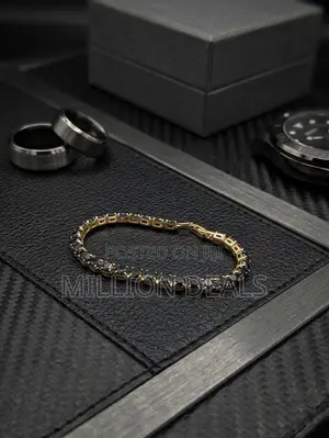 Iced Black Gold Cut Out Tennis Men's Link Bracelet 8 Inches