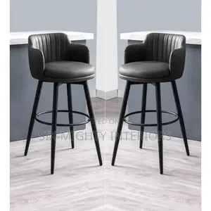 PU Leather Rotating Bar Stool With Metal Base - Black