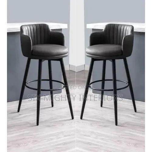PU Leather Rotating Bar Stool With Metal Base - Black