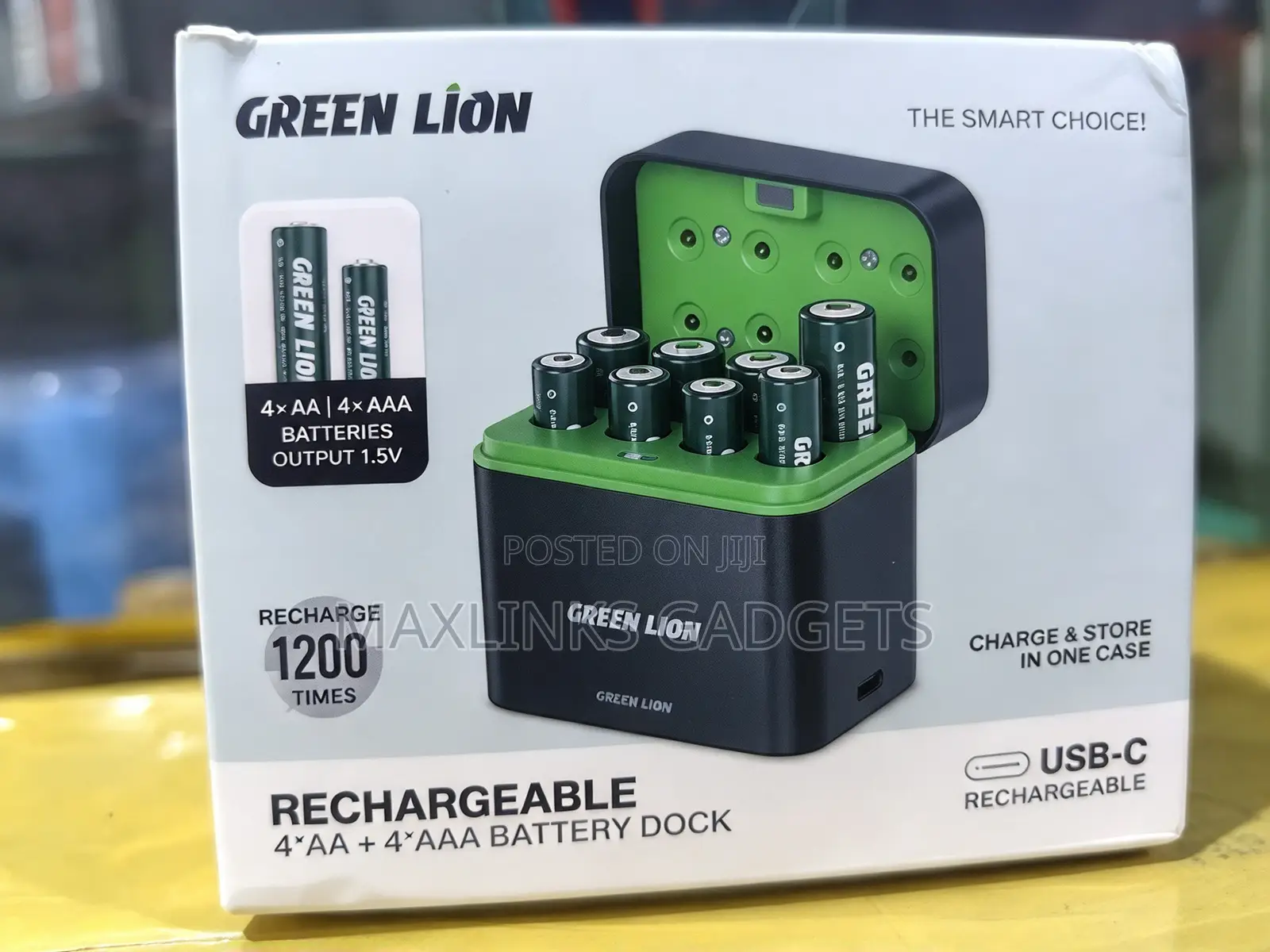 Green Lion Rechargeable 8*Aaa Battery Dock USB-C - Black
