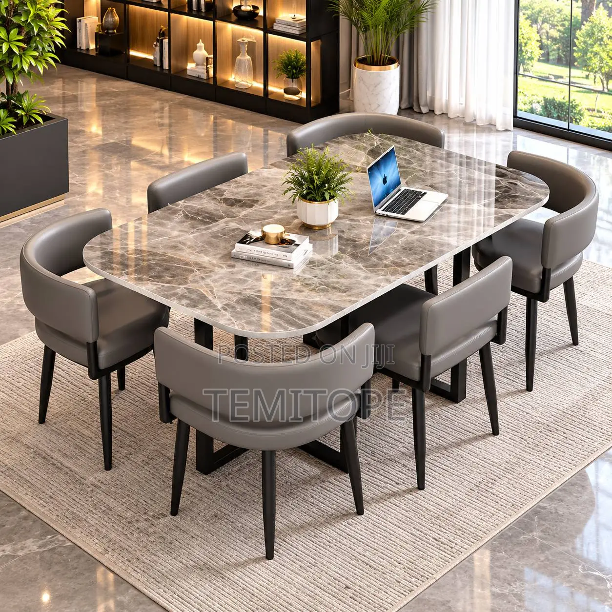 Modern Stone Dining Table and Chairs Set