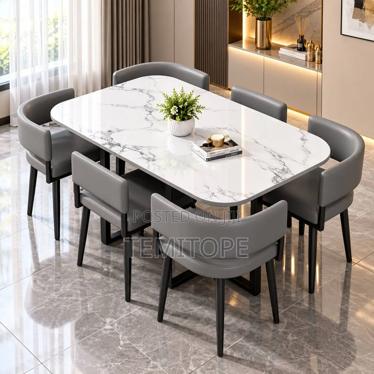 Modern Stone Dining Table and Chairs Set
