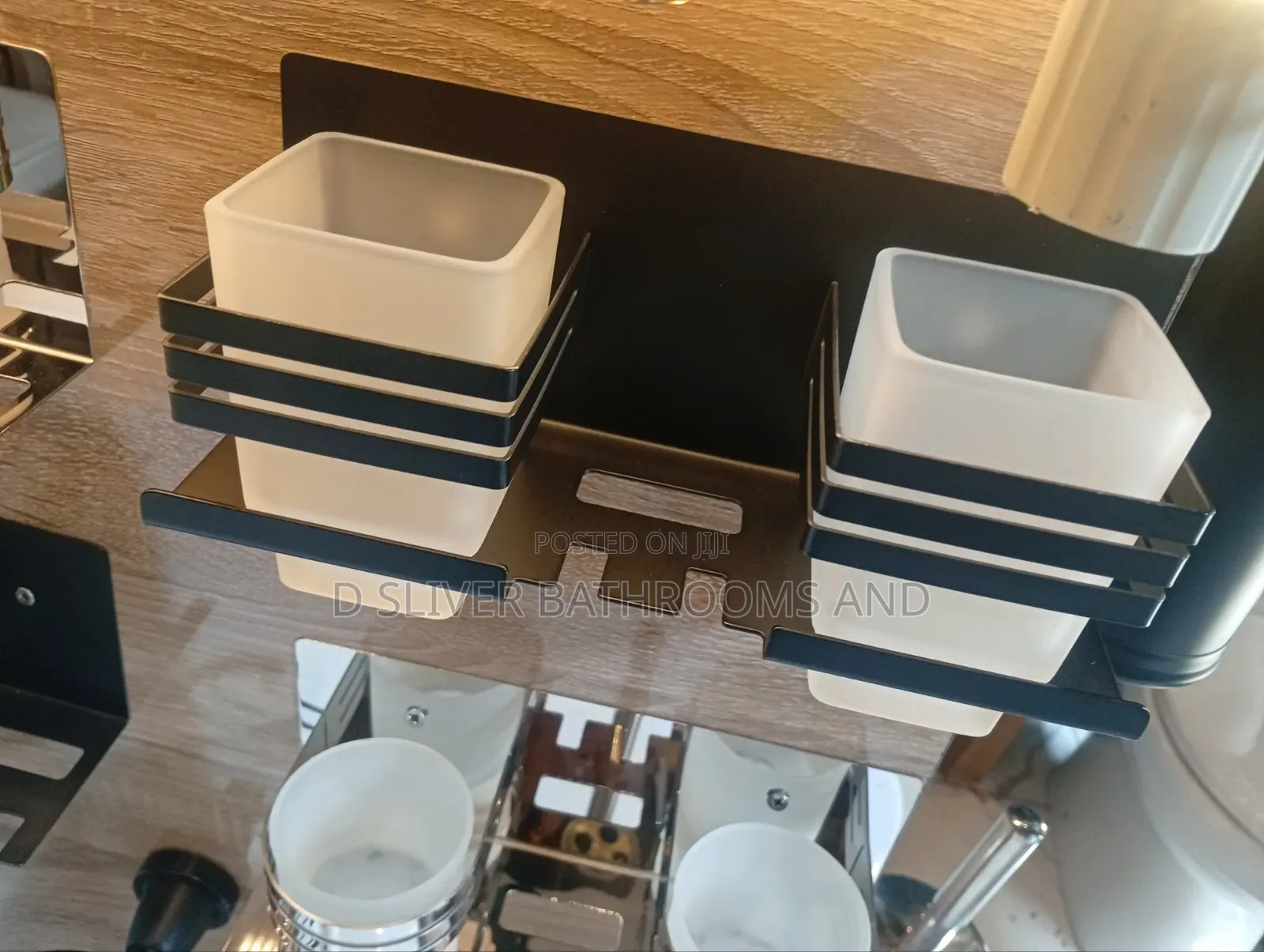 Wall Mounted Double Black Toothbrush Holder Cup