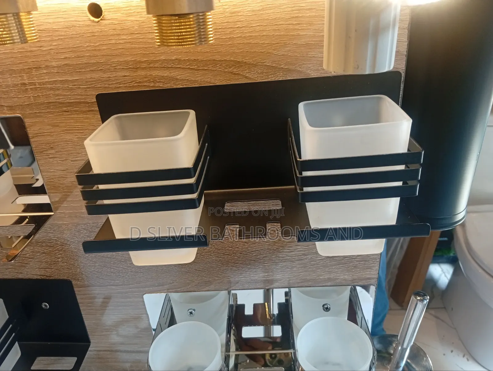 Wall Mounted Double Black Toothbrush Holder Cup
