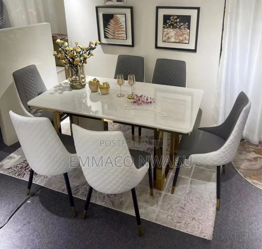 Modern White Marble With Six Seater Dining Set.