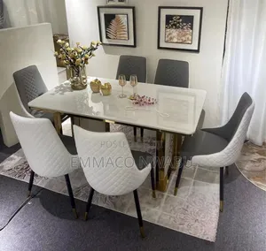 Modern White Marble With Six Seater Dining Set.