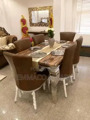 6 Seater Dining Table With Brown Leather Chairs