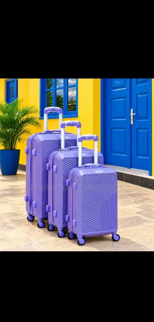 Set of 3 Rubber Luggage Boxes With 4 Wheel Trolleys