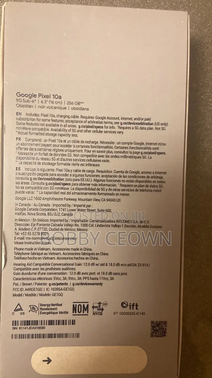 New Google Pixel 10a 256 GB Black