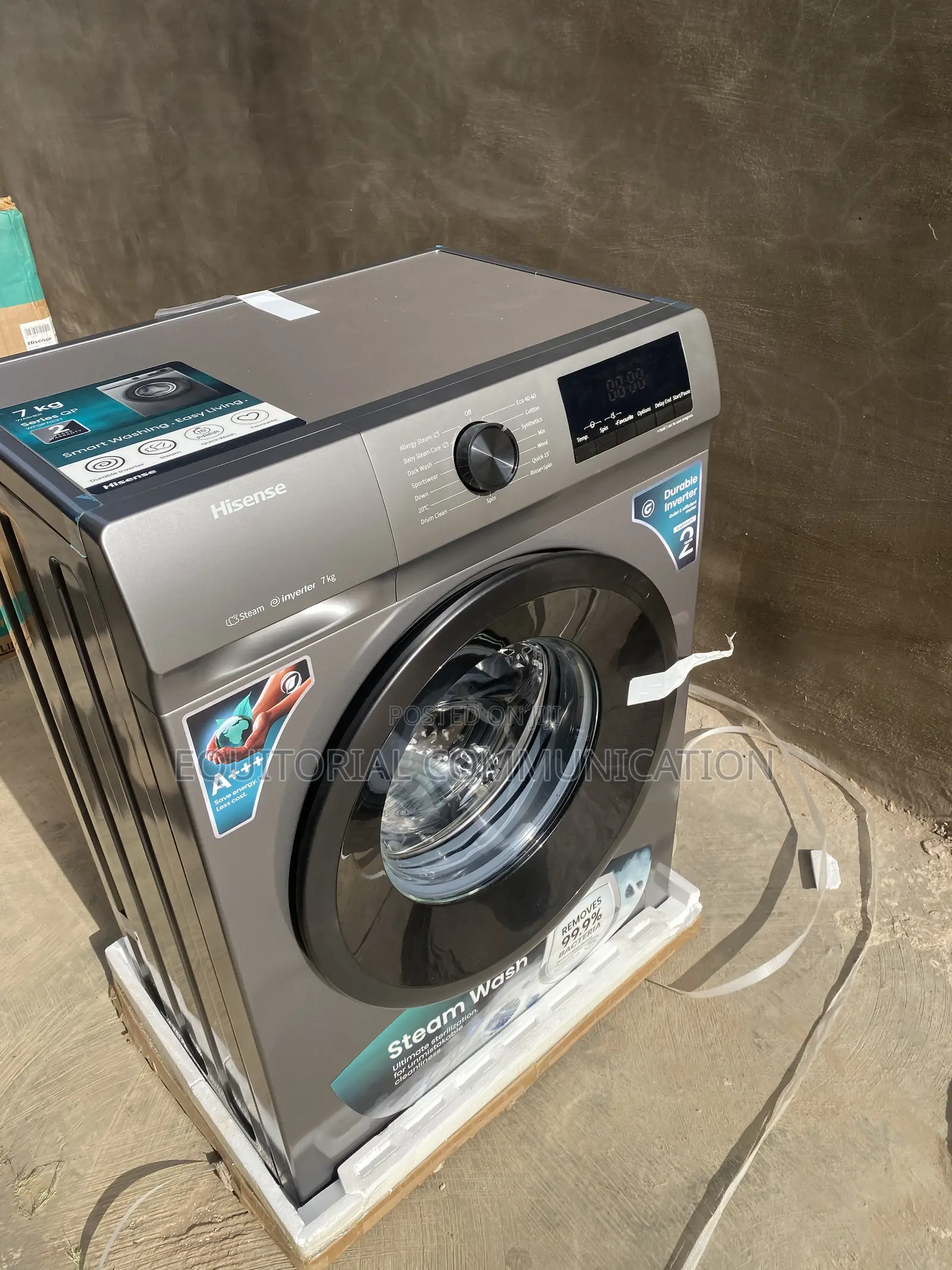 Hisense 7KG Inverter Front Loader With 15 Programmes WFQP7012T