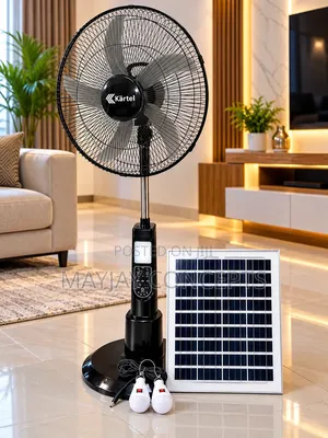 Kartel 18-Inch Rechargeable Solar Standing Fan With Panel|2-Bulbs